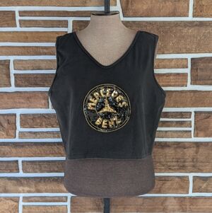 Lg Vintage 1990s Sleeveless, Cotton Crop Top w/ Gold Sequin Mercedes Benz logo